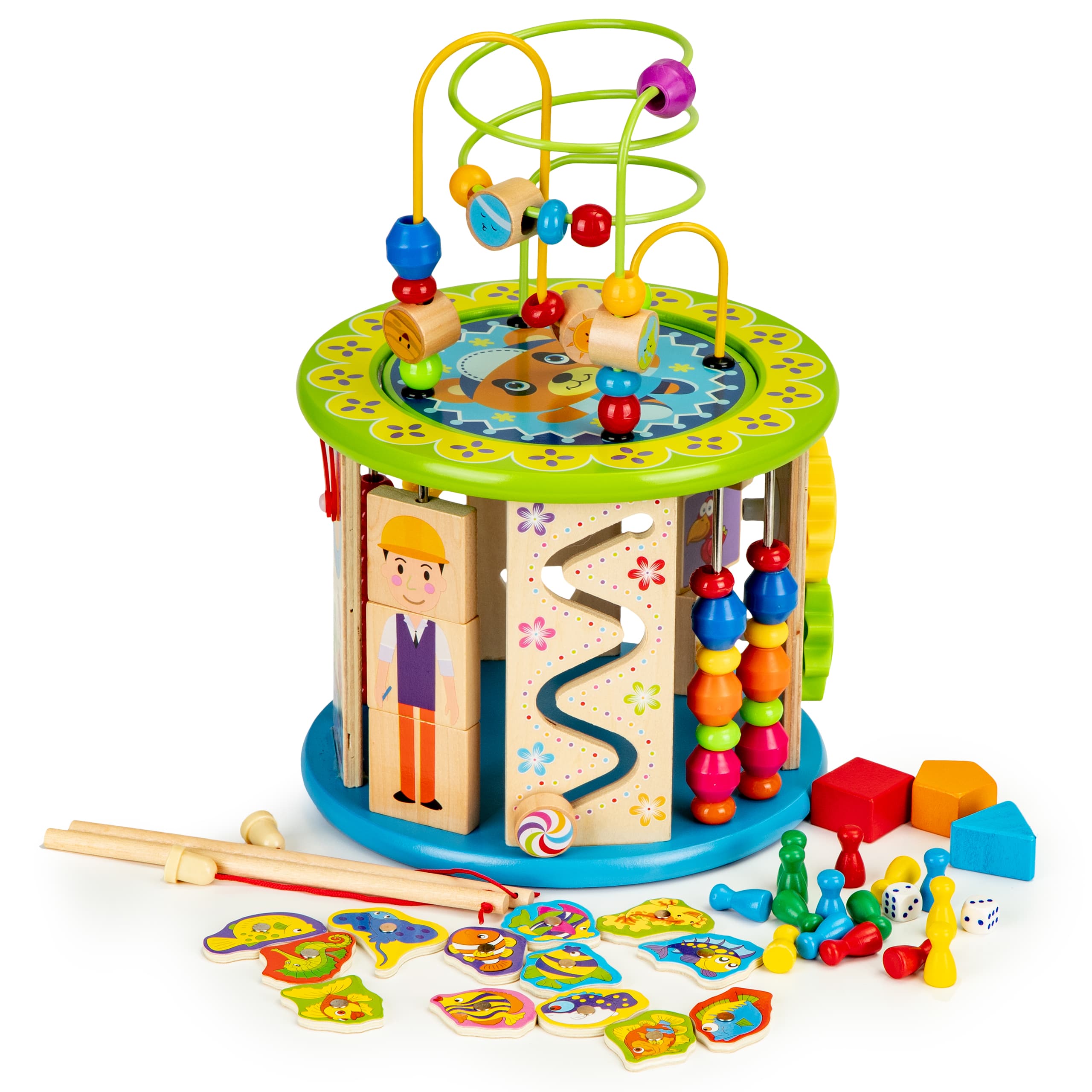 Drewniana kostka edukacyjna z grami ECOTOYS