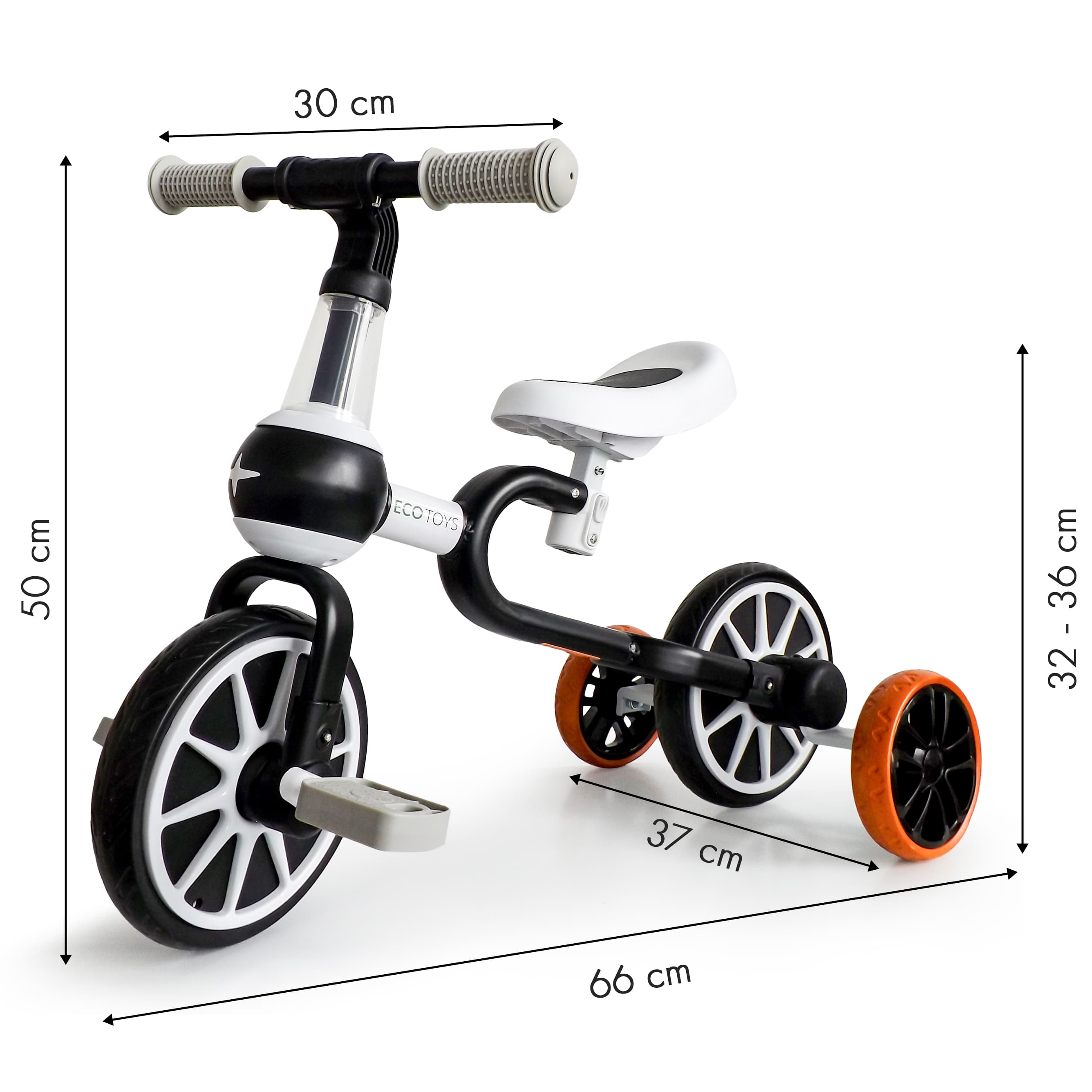 Rowerek biegowy 4w1 Pedały Kółka boczne czarny ECOTOYS