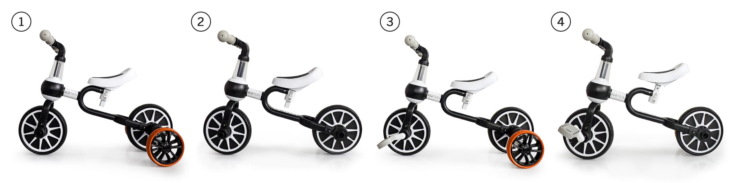 Rowerek biegowy 4w1 Pedały Kółka boczne czarny ECOTOYS