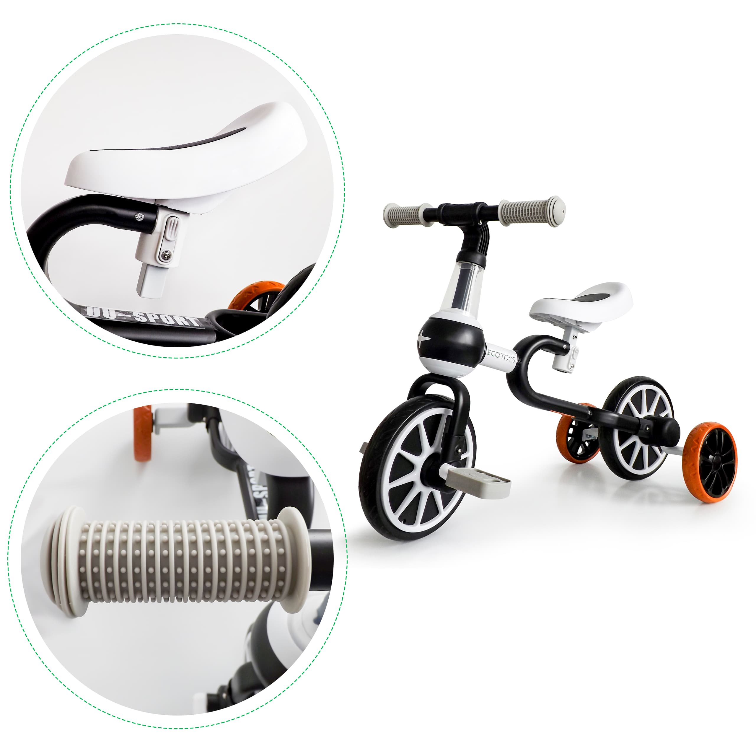 Rowerek biegowy 4w1 Pedały Kółka boczne czarny ECOTOYS