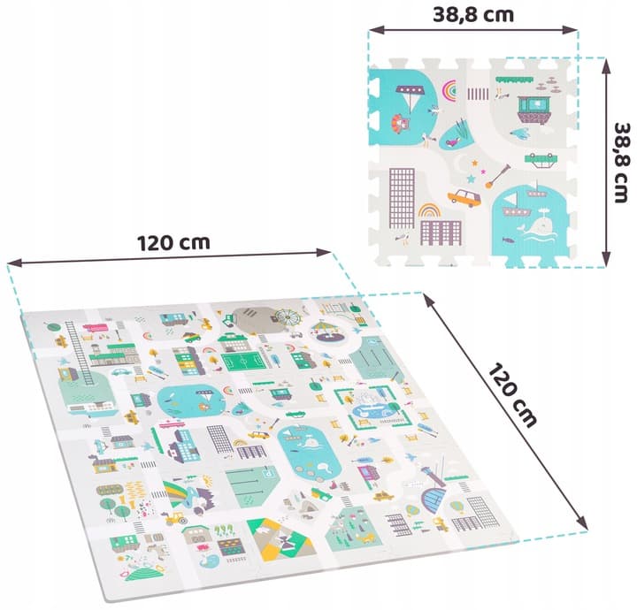 Mata piankowa puzzle 120x120cm + piankowe figurki Nukido Town